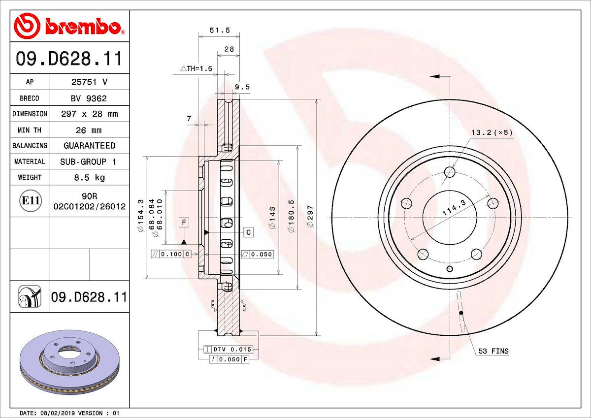 Brembo Brake Rotors 09D62811C02 product image 3
