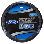 Plasticolor Steering Wheel Cover, For 14-1/2 To 15 in Wheels, Ford Oval Logo With Blue Contrast Stitching, Black - 006692R01