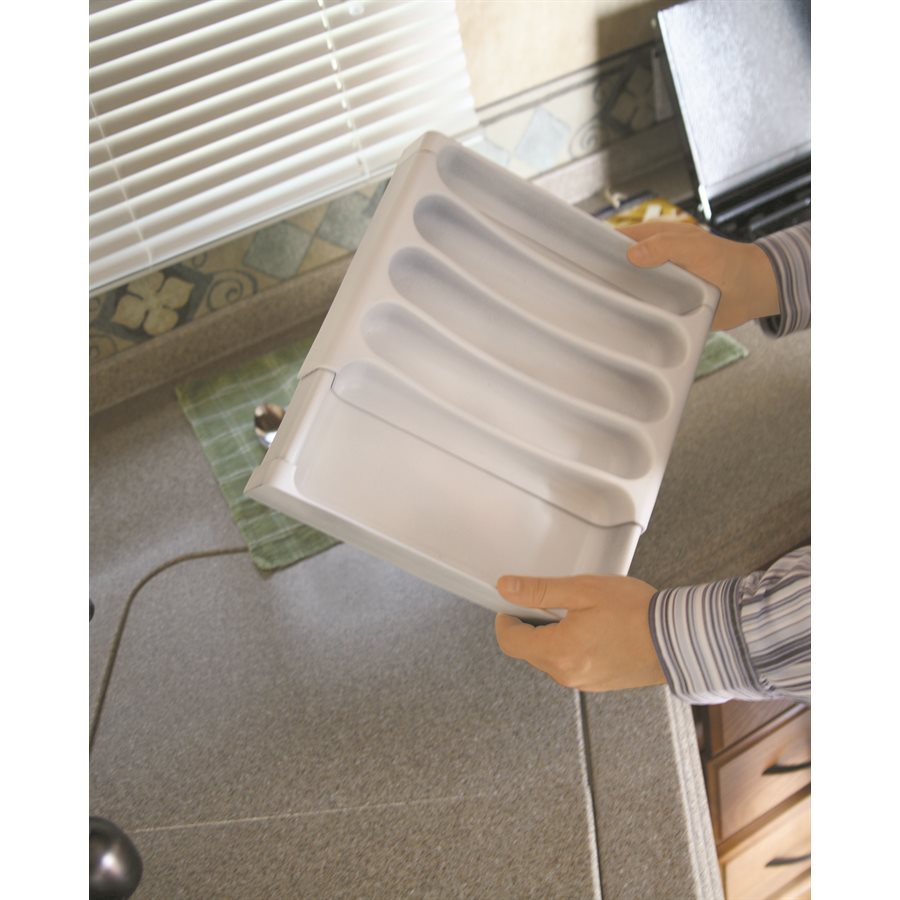 Camco Cutlery Tray, Adjustable From 9 in To 13 in Width x 1-3/4 in Height, With 5 Compartments, White - 43503