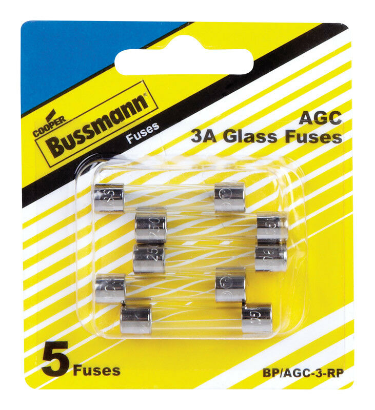 Bussmann Fuse, 3 amp, 1/4 in x 1-1/4 in, Pack Of 5 - BP/AGC-3-RP