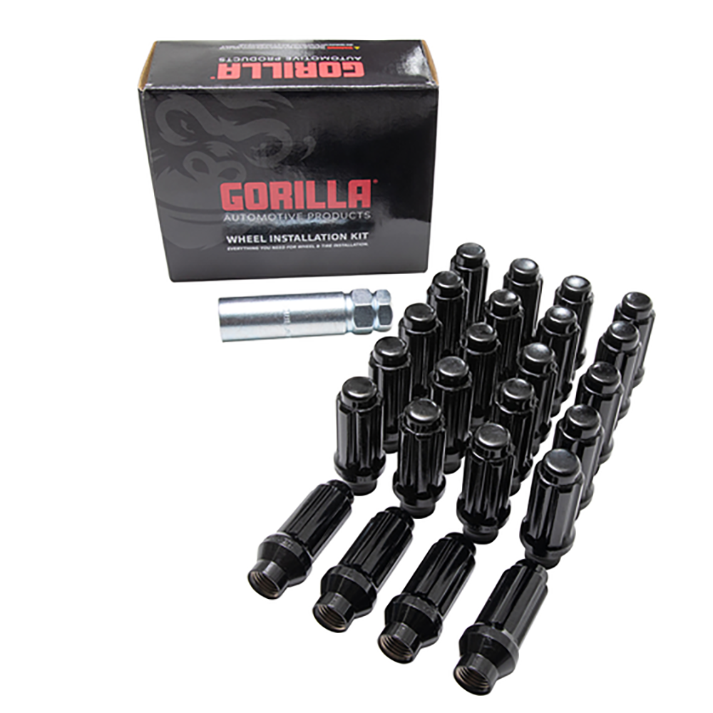 Gorilla Wheel Installation Kit, 14 Millimeter X 1.5 Thread Size, 6 Spline Tool, With 24 Black Steel Lug Nuts/Socket Key - K6ES-14150BGR