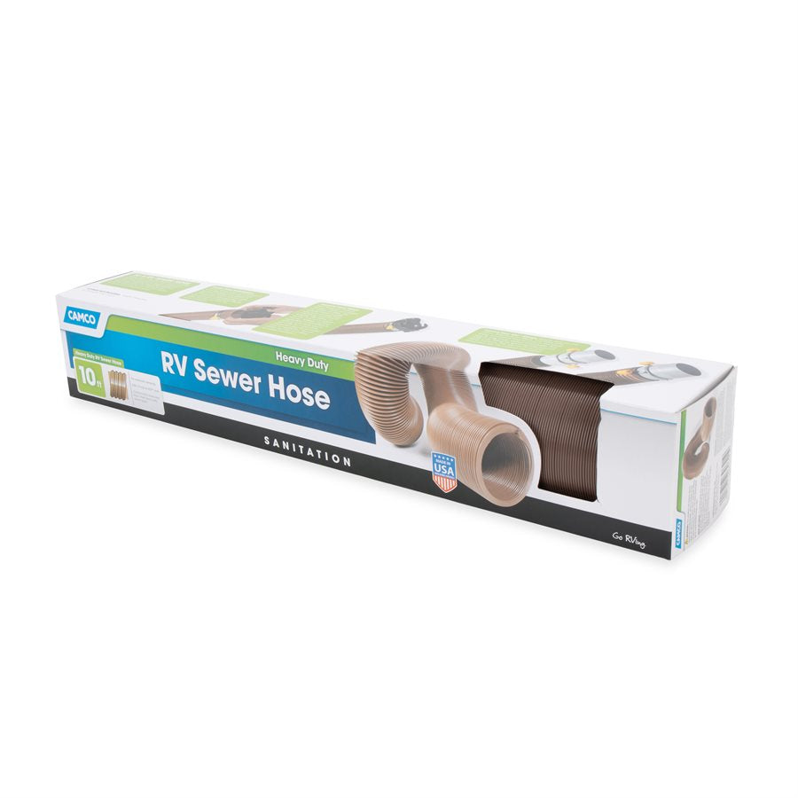 Camco Sewer Hose, 10 ft Extended Length, 16 in Compressed Length, 3 in Diameter - 39621