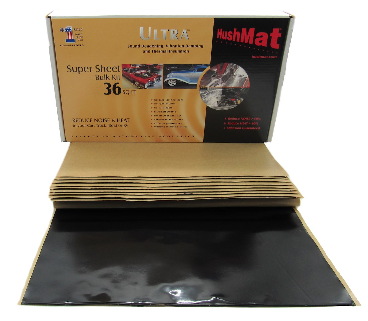 HushMat Sound Dampening Kit, Use To Reduce Heat And Noise, 1.5 Millimeter Thickness, Butyl With Aluminum Backing - 10800
