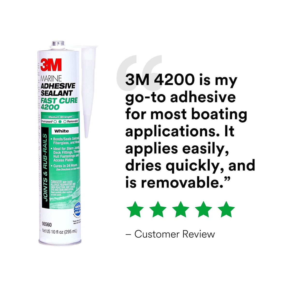 3M Adhesive Sealant, 3M 4200 Fast Cure, Used To Bond Aluminum/Wood/Gelcoat And Fiberglass, 10 oz Cartridge - 06560