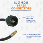Flame King Propane Hose, Type 1 ACME Nut x 1/4 in Inverted Male Flare Connector, 18 in Length - E18INPT