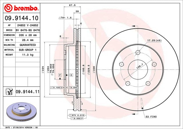 Brembo Brake Rotors 09914411C02 product image 2