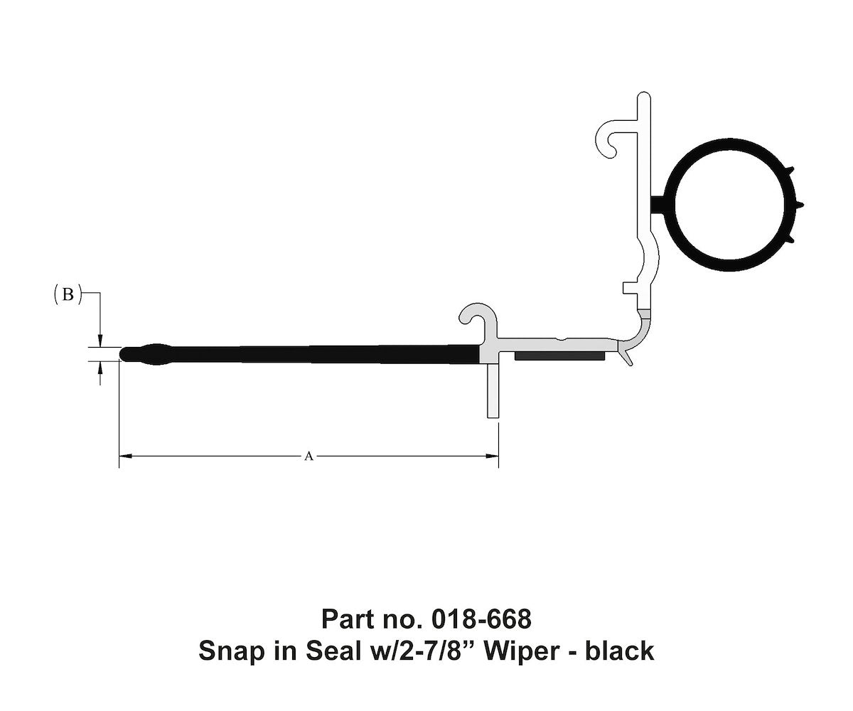 AP Products Slide Out Seal, Snap In Seal With 2-7/8 in Wiper, 4-1/8 in Width x 23/32 in Height x 35 ft Length, Black - 018-668