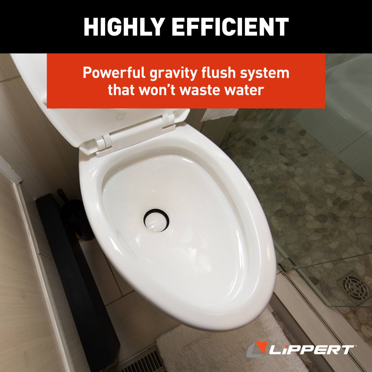 Lippert Toilet, Elongated Seat With 18 in Seat Height, White Ceramic With Plastic Seat/Lid - 2022113192