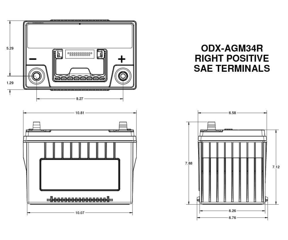 Odyssey Battery Battery, Extreme Series, 34 Group Size, 12 V - ODX-AGM34R
