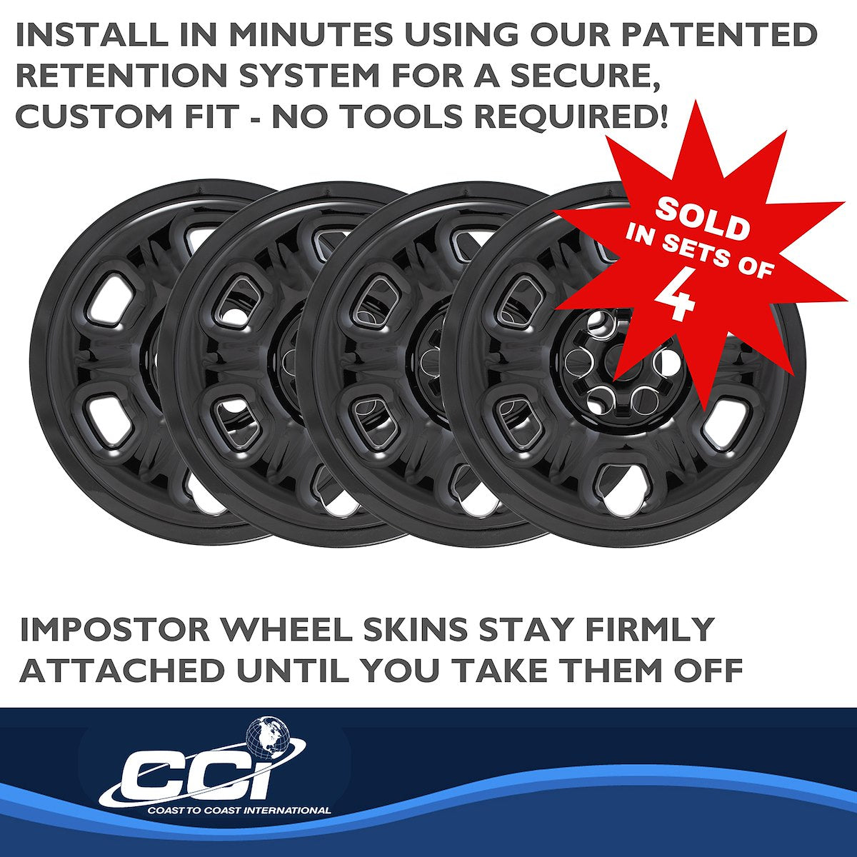 Coast2Coast Wheel Skin, 16 in, 6 Holes, Gloss Black, Set Of 4 - IMP69BLKN