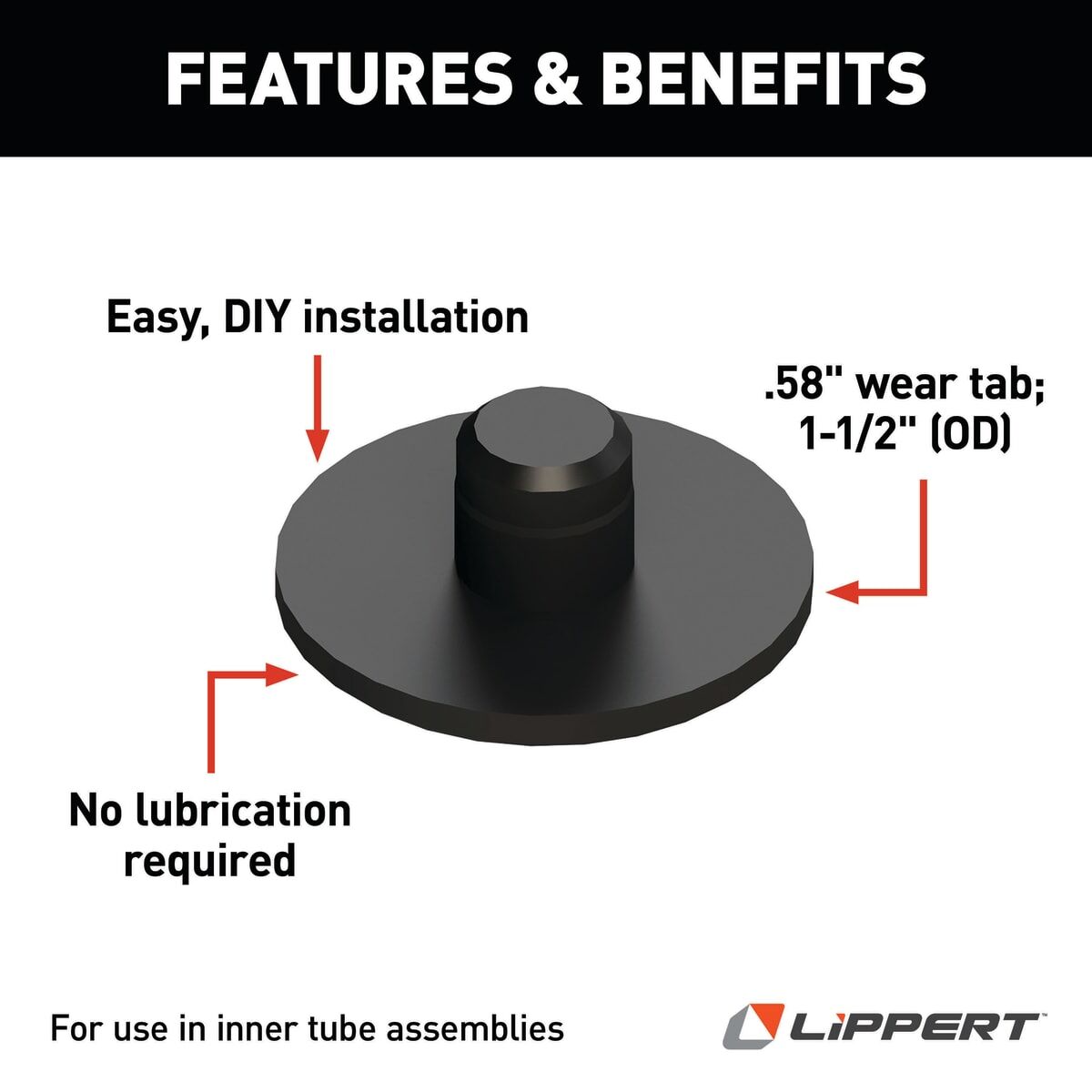 Lippert Slide Out Friction Pad, 1-1/2 in Outside Diameter x 5/8 in Height - 277882