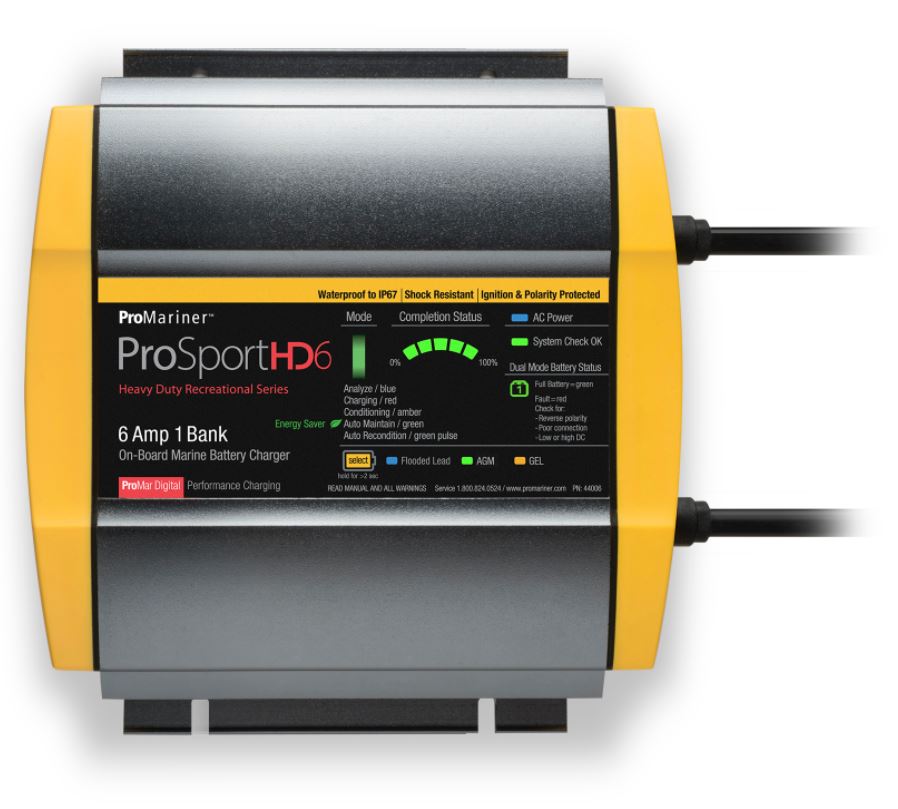 Pro Mariner Battery Charger, ProSportHD6, For 12 V Marine Batteries, 1 Bank Charger - 44006
