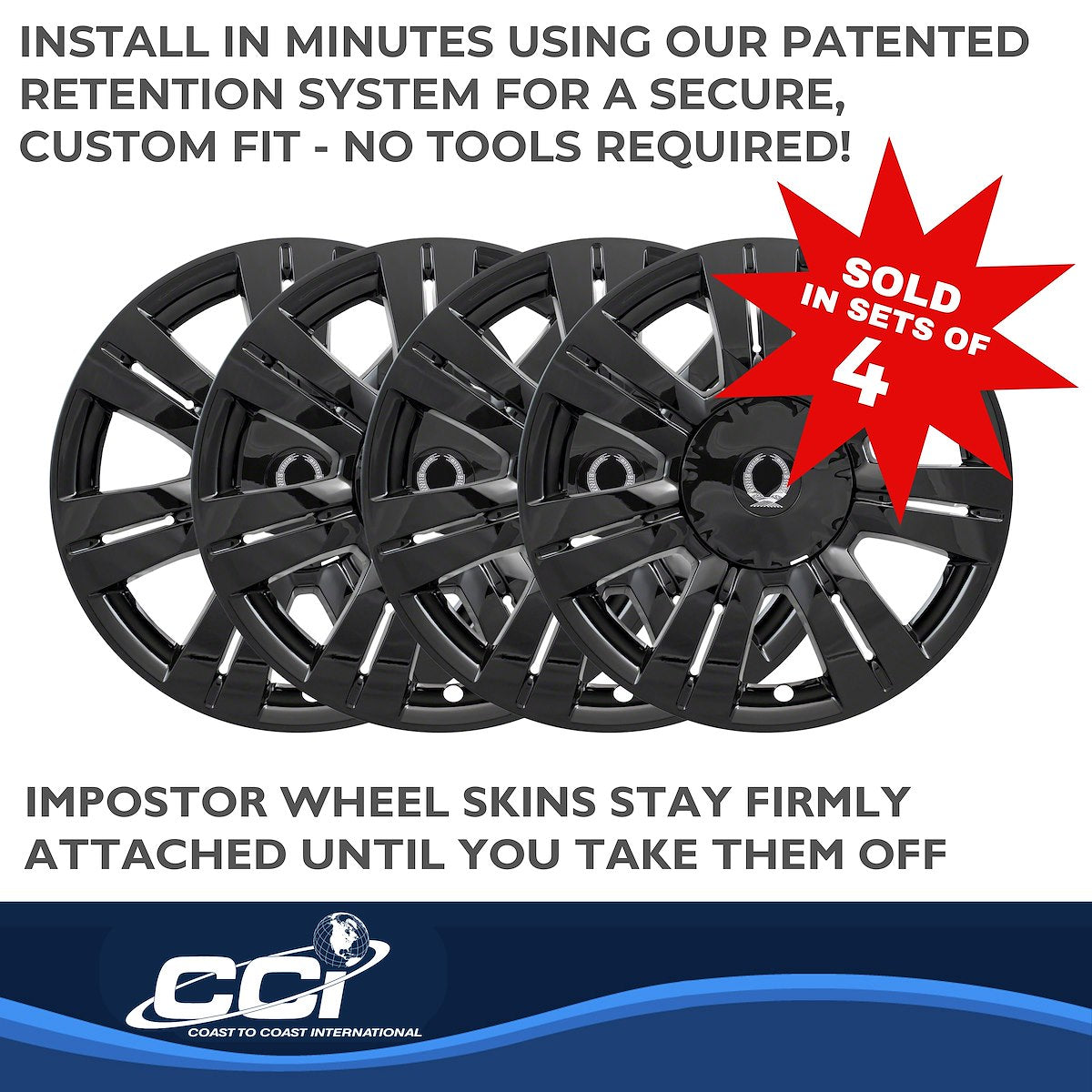 Coast2Coast Wheel Skin, 18 in, 7 Double Spokes, Gloss Black, Set Of 4 - IWCIMP357BLK
