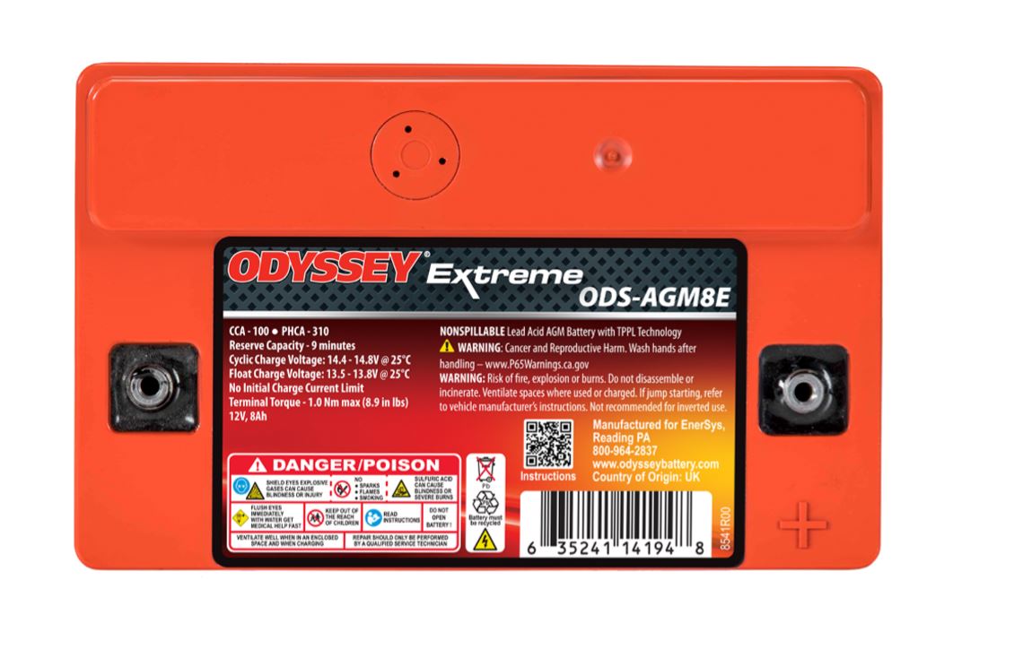 Odyssey Battery Battery, Extreme Series, 12 V, 100 Cold Cranking amp/310 Pulse Hot Cranking amp - ODS-AGM8E