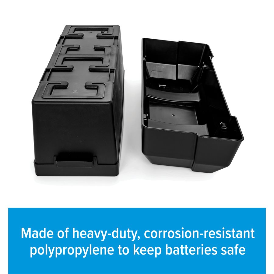 Camco Battery Box, Fits Two 6V Group GC2 Batteries Or Two 12V Group 24/24M Batteries, With 2 Tie Down Straps And 4 Strap Clamps With Screws - 55374