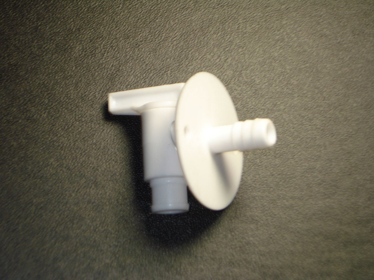 Petersen Molding Fresh Water Tank Drain Valve, Dual Hose Size To Fit 3/8 in, With 3/8 in Barb, Artic White - 18-959-A/W