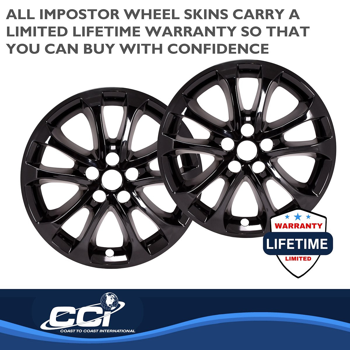 Coast2Coast Wheel Skin, 17 in, 5 Double Spokes, Gloss Black, Set Of 4 - IMP471BLK