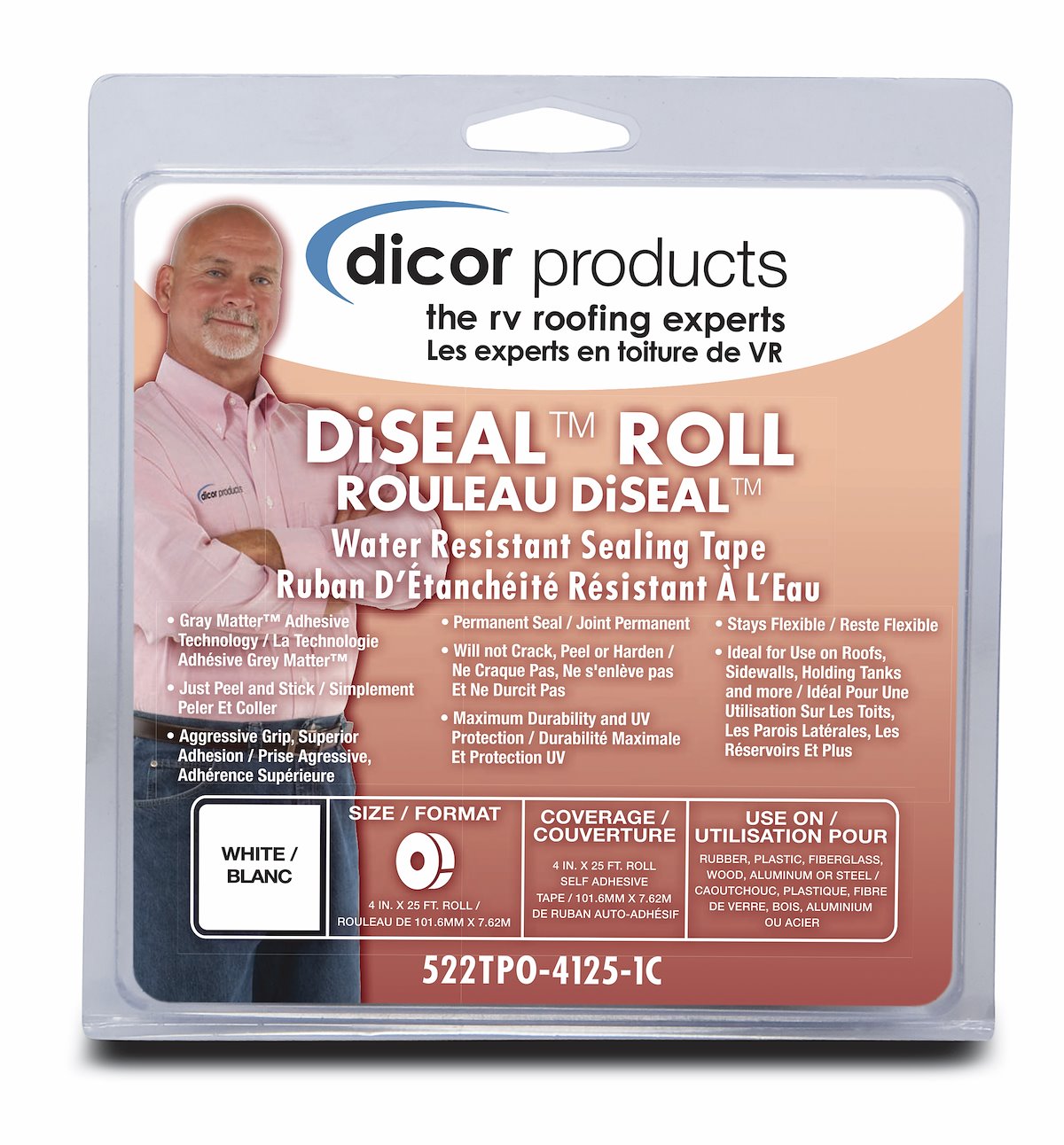 Dicor Corp. Roof Repair Tape, 4 in Width x 12-1/2 ft Length, White - 522TPO-4125-1C