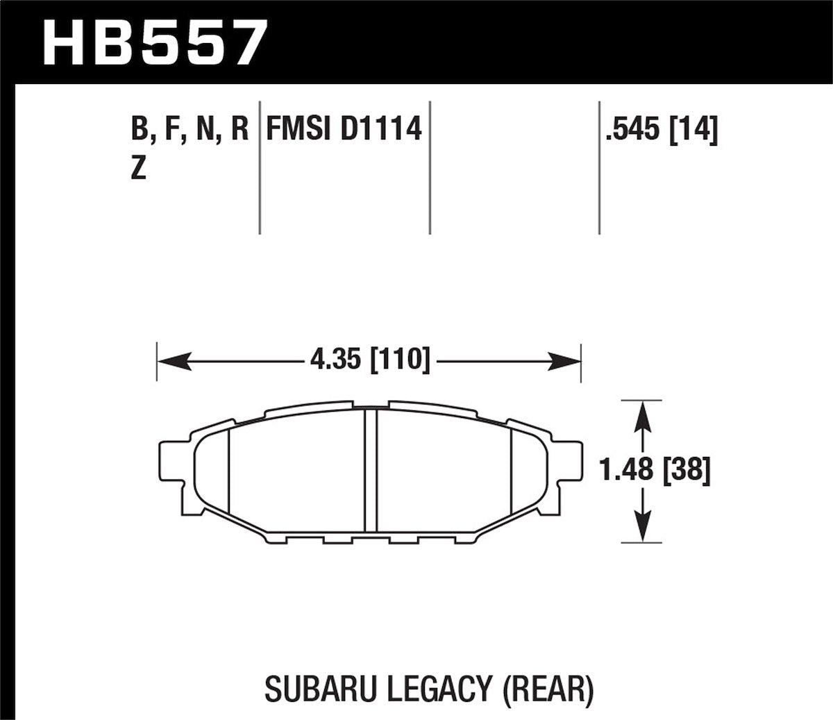 Hawk Brake Pad, High Performance Street 5.0, FMSI Number D1114, Set Of 4 - HB557B.545