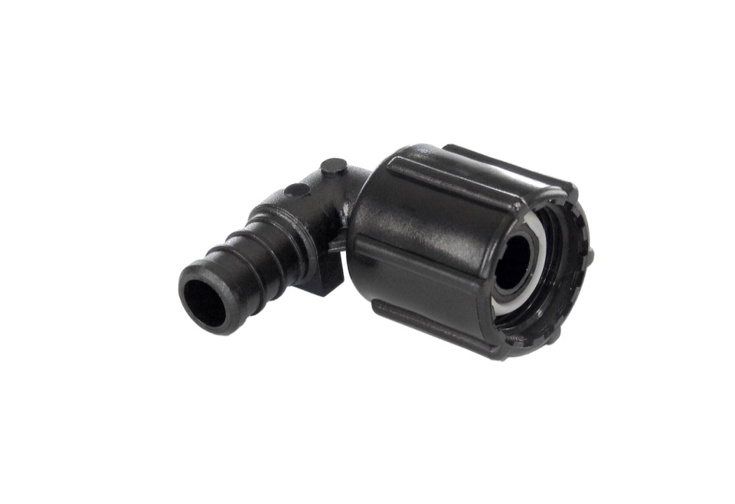 Elkhart Supply Fresh Water Fitting, 1/2 in PEX x 1/2 in Female Pipe Thread Swivel End Nut, 90 degree Elbow, Black - 29816