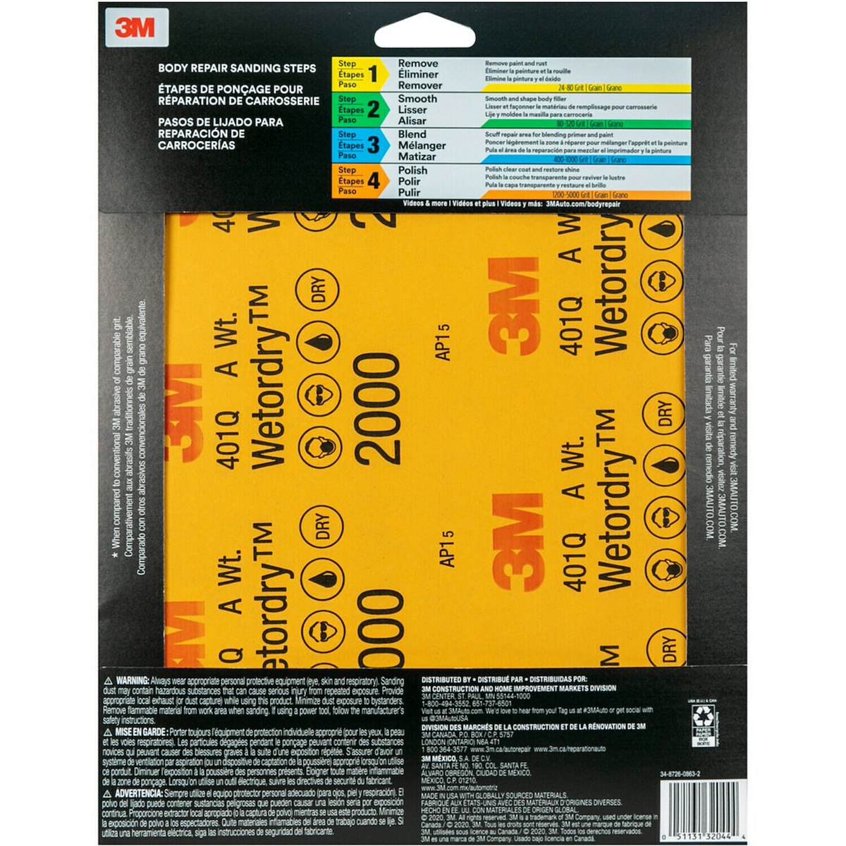 3M Sandpaper, 2000 Grit, 9 in x 11 in, Pack of 5 - 32044