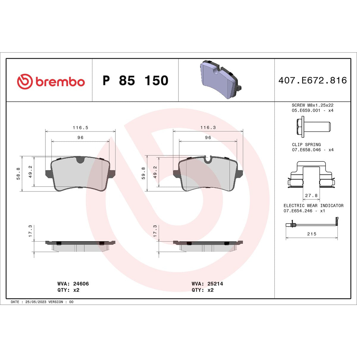 Brembo Brake Pads P85150 product image 3