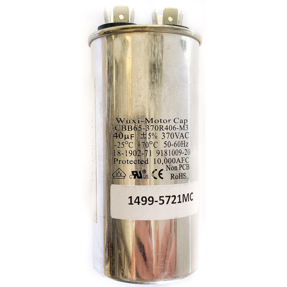 M.C. Enterprises Air Conditioner Capacitor, 40 Microfarad, 370 V - 1499-5721MC