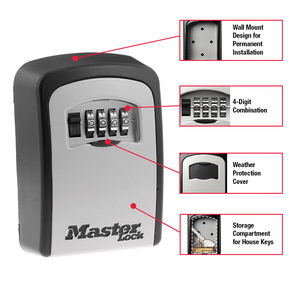 Master Lock Starter Sentry Key Storage Case, 2-1/4 Ich Width x 3-1/4 in Height x 1 in Depth Internal Dimension, Black - 5401D