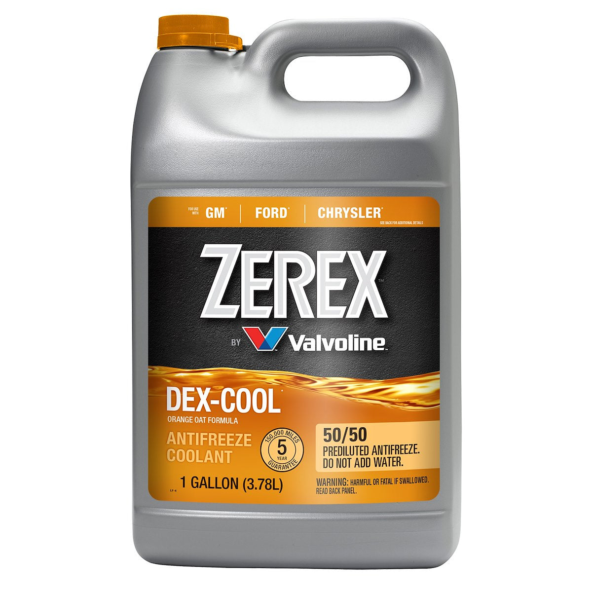 Zerex Engine Coolant, Pre-Mixed 50-50, Service Life Of Up To 5 Years Or 150,000 Miles, 1 gal Jug - ZXELRU1