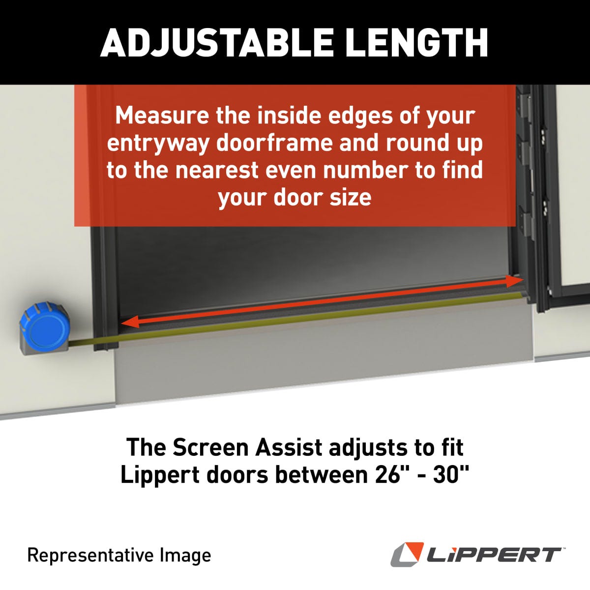 Lippert Screen Door Push Bar, Adjustable From 26 in To 30 in Width Doors, Black/Silver - 2021000090