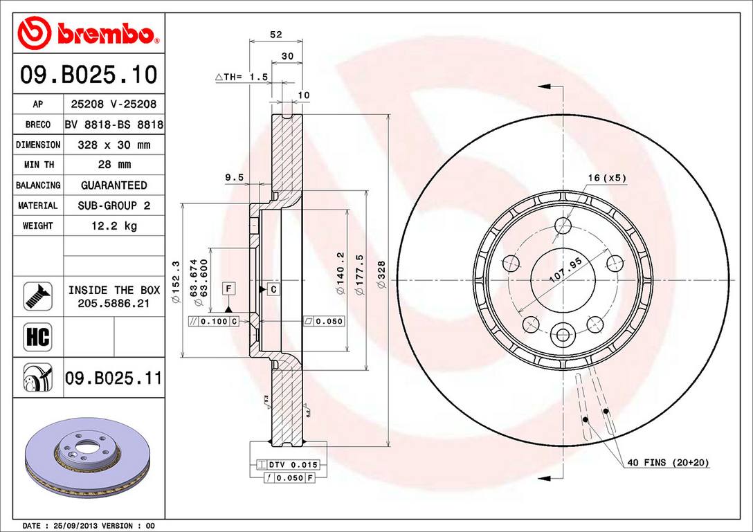 Brembo Brake Rotors 09B02511C02 product image 3