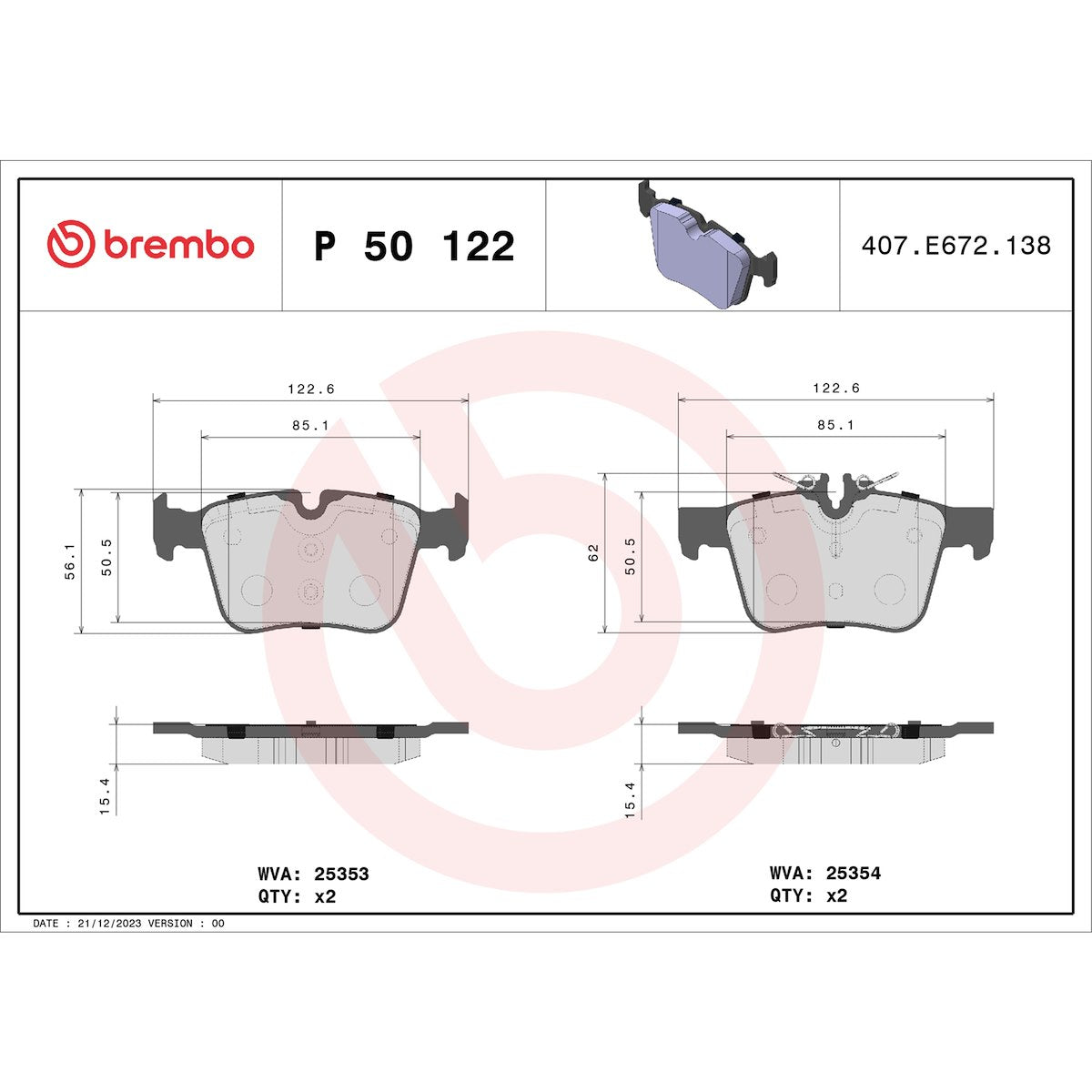 Brembo Brake Pads P50122 product image 3