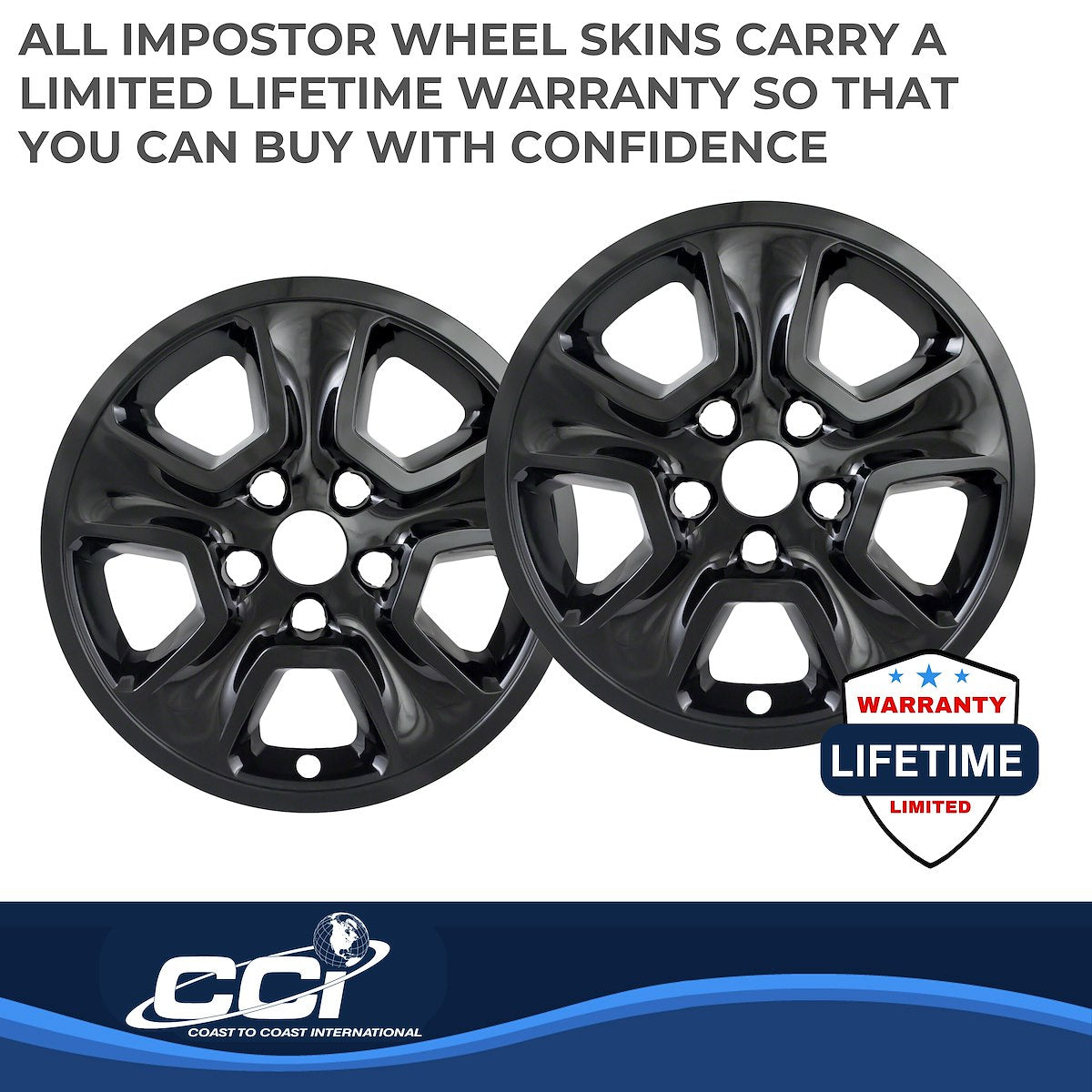 Coast2Coast Wheel Skin, 17 in, 5 Spokes, Gloss Black, Set Of 4 - IWCIMP365BLK