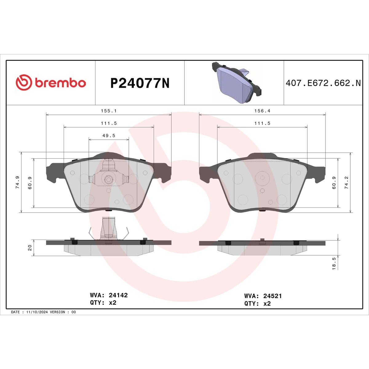 Brembo Brake Pads P24077N product image 5