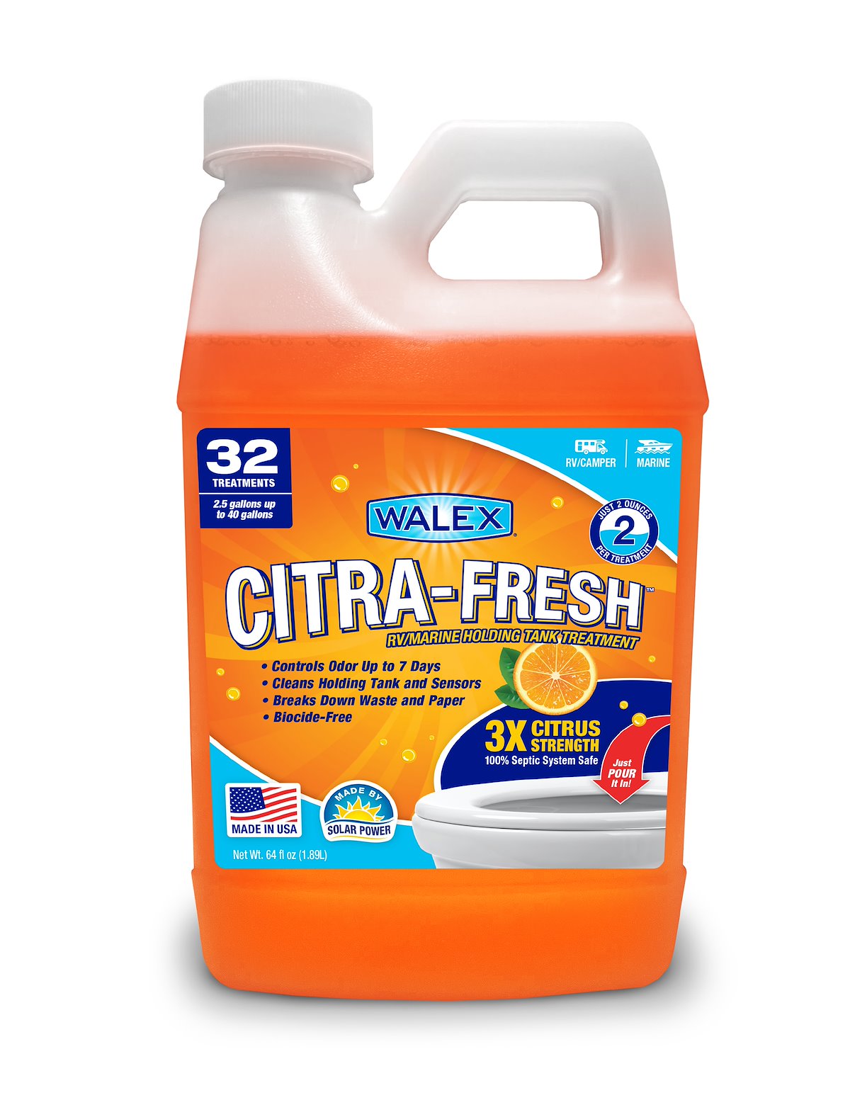 Walex Waste Holding Tank Treatment, 2 oz Treats Up To 40 gal, 2 qt Jug - CITRAFR64