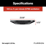 Furrion Stove Vent Hood, For 12 To 18 in Cabinet Depth, 10-11/16 in Width x 3-3/4 in Height Exhaust Duct, With LED Down Light - FHO23SACR-SS