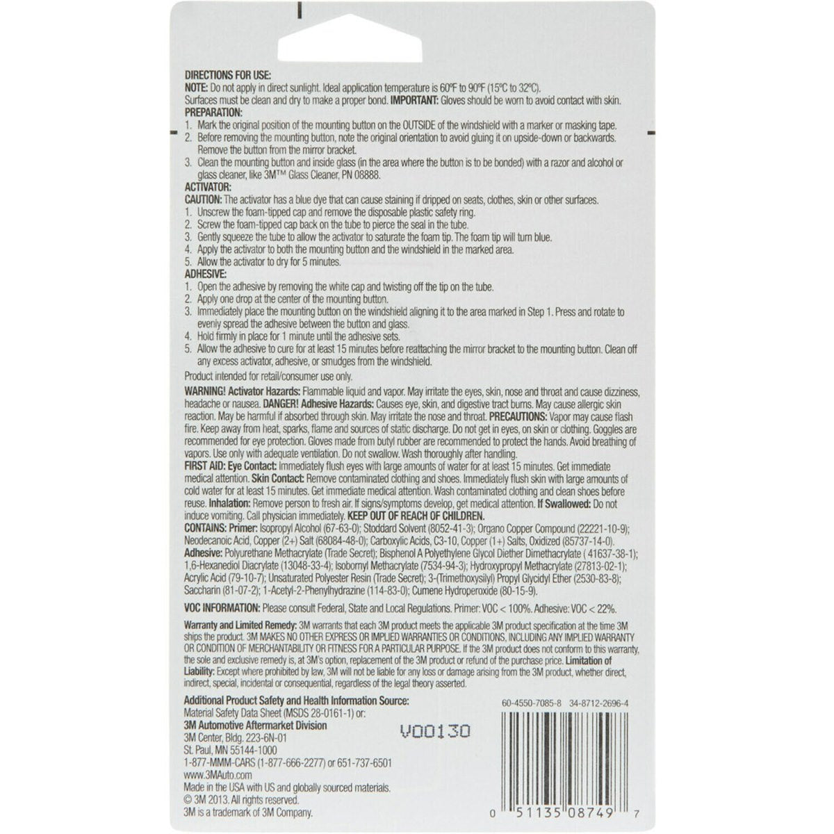 3M Interior Rear View Mirror Adhesive, 0.02 Fluid oz Tube - 08749