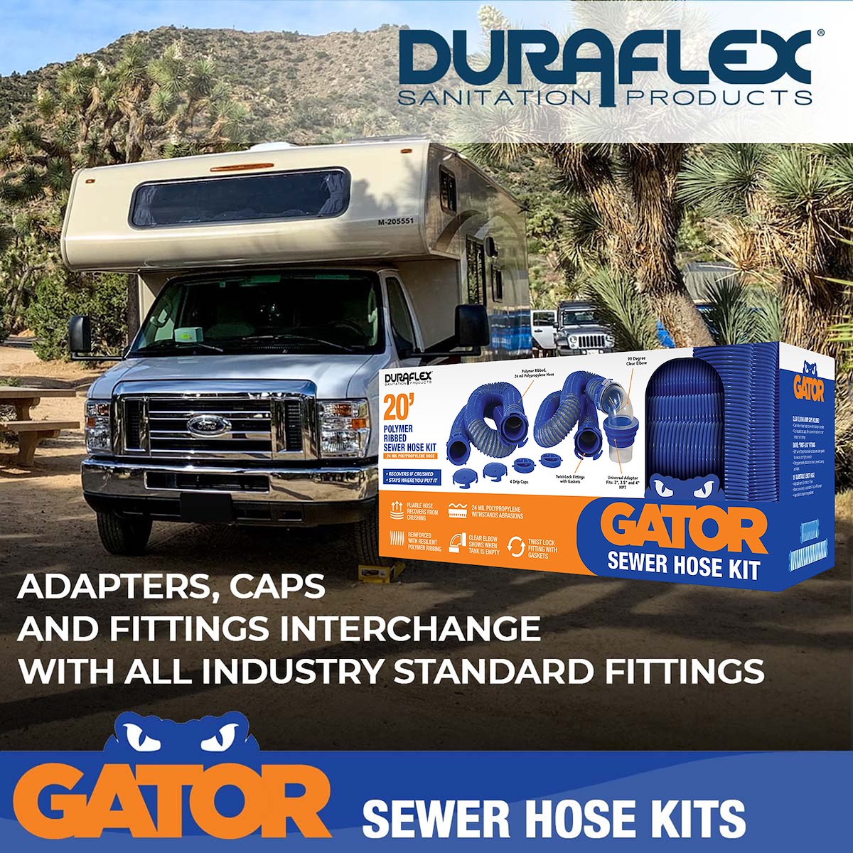 Duraflex Sewer Hose, 20 ft Extended Length, 76 in Compressed Length, 3 in Hose Diameter - 22006