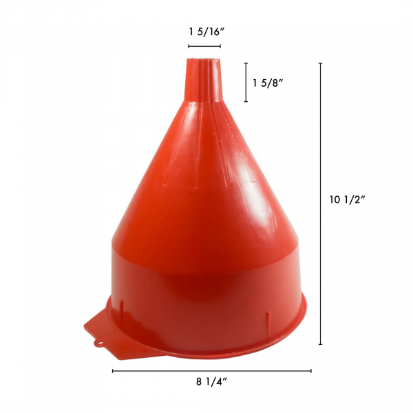 WirthCo Funnel, 8-1/4 in Top Inside Diameter x 10-1/2 in Overall Height, 1-5/16 in Spout Outside Diameter x 1-5/8 in Spout Length, Red - 32006