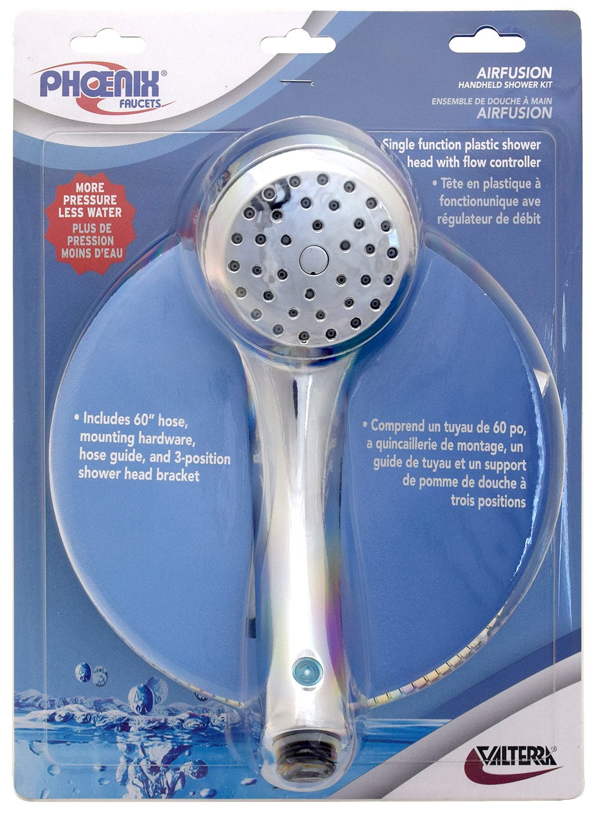 Phoenix Products Shower Head, Hand-Held With 60 in Stainless Steel Hose, Polished Chrome Plated - PF276048