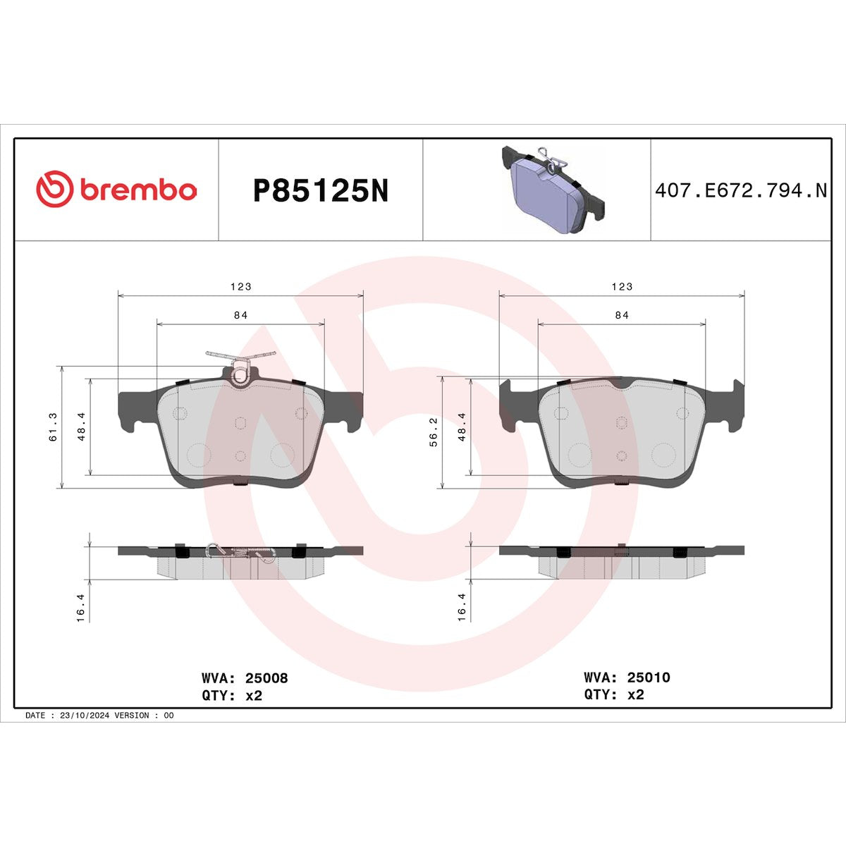 Brembo Brake Pads P85125N product image 7