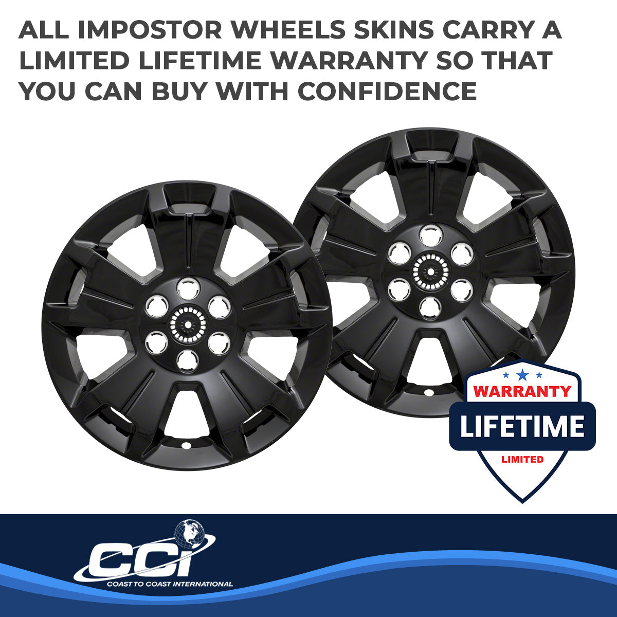 Coast2Coast Wheel Skin, 17 in, 5 Spokes, Gloss Black, Set Of 4 - IWCIMP405BLK