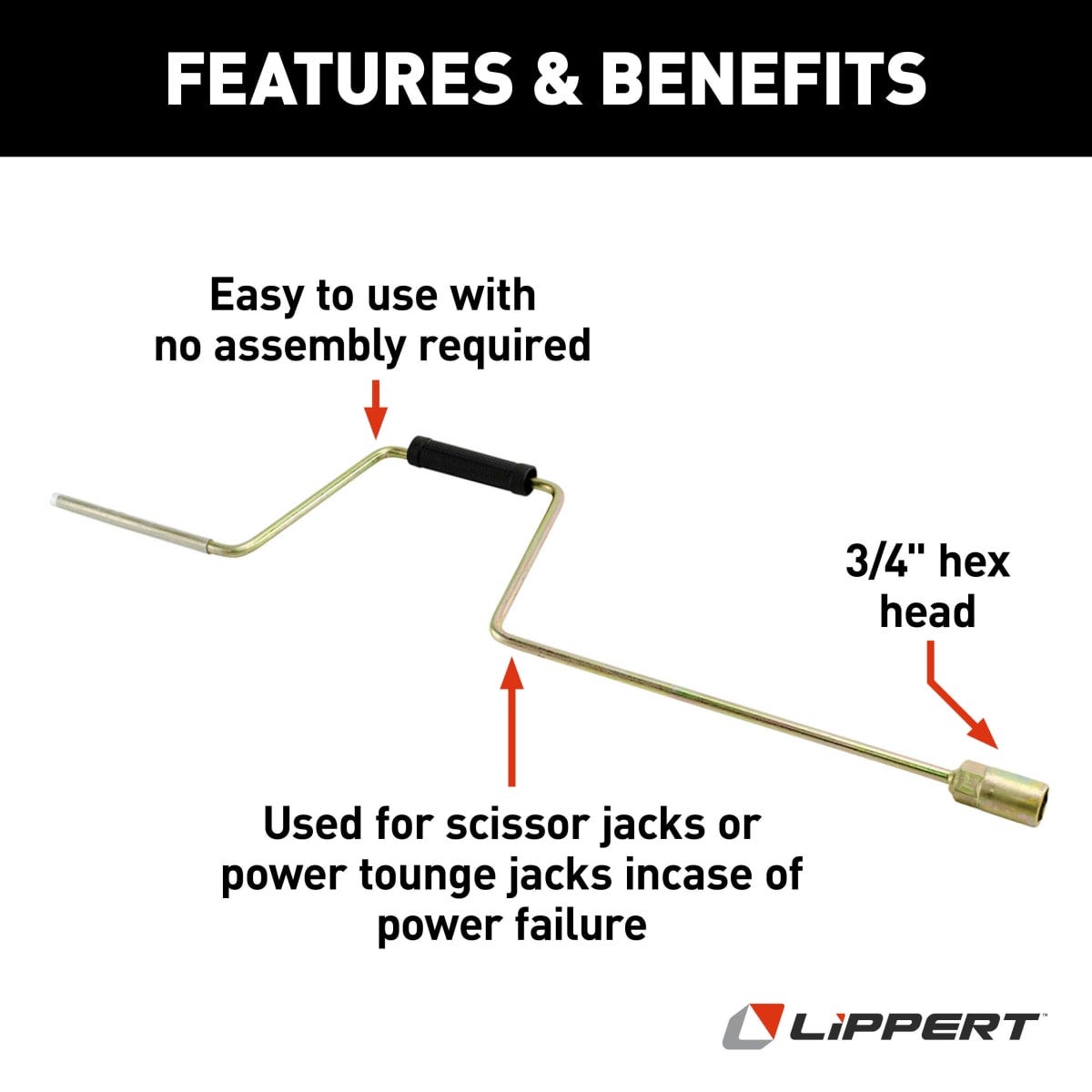 Lippert Trailer Stabilizer Jack Stand Crank, Standard 3/4 in Fixed Drive Socket - 285324