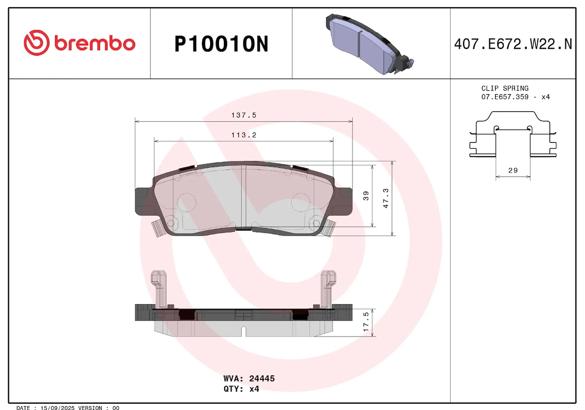 Brembo Brake Pads P10010N product image 2