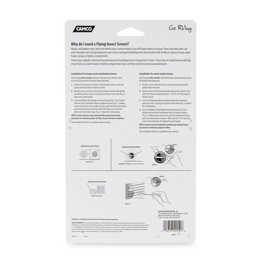Camco Bug Screen - RV Appliance, 4-1/2 in Length x 4-1/2 in Width x 1-5/16 in Depth, Stainless Steel, Model WH200 - 42150