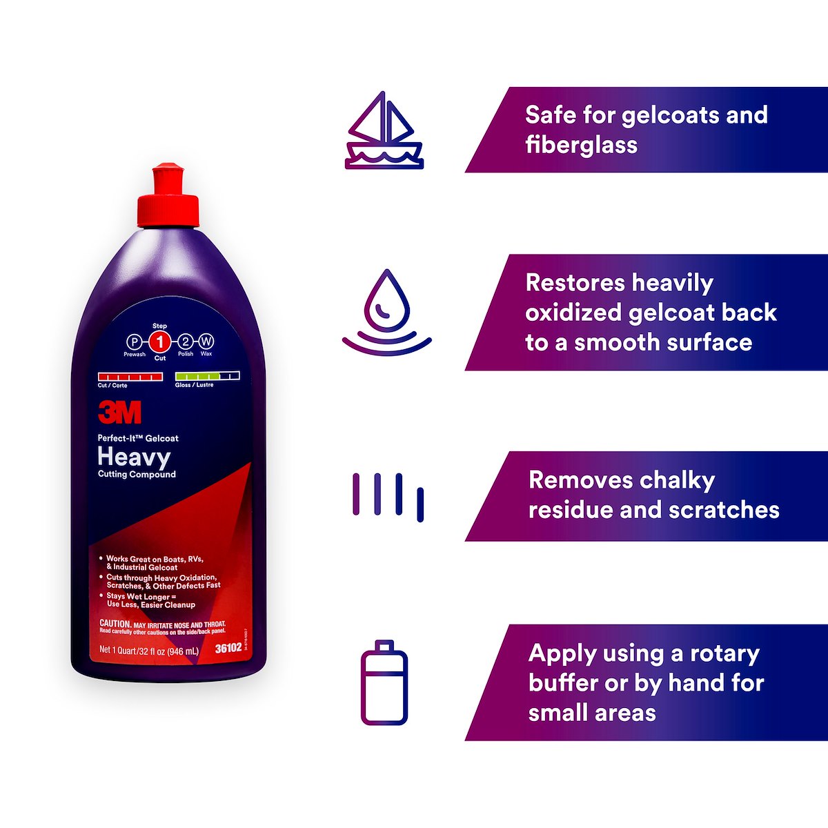 3M Rubbing Compound, White, 1 qt Bottle - 36102