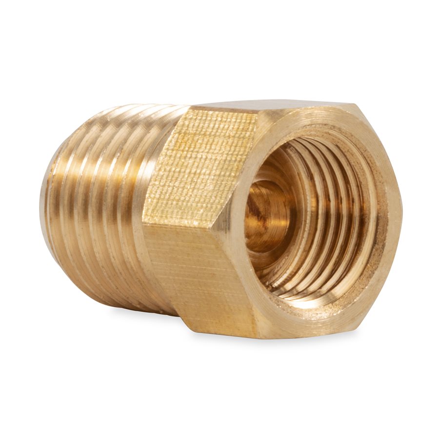 Camco Propane Hose Connector, 1/4 in Male NPT x 1/4 in Female Inverted Flare, Brass - 59953