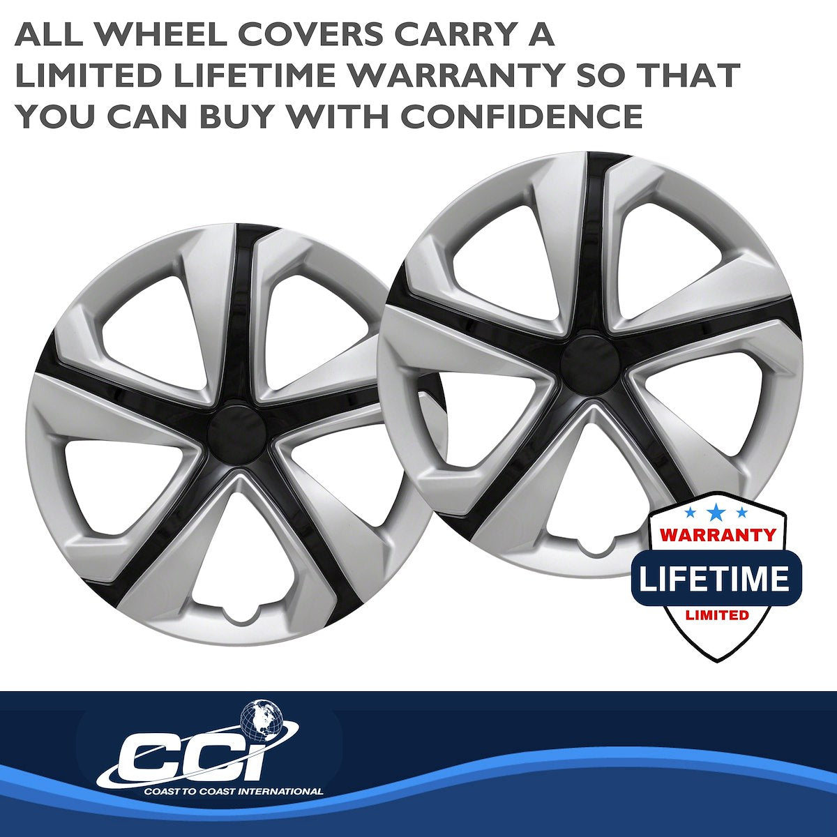 Coast2Coast Wheel Cover, 16 in, 5 Spoke, Silver/Black, Set Of 4 - IWC52016SB