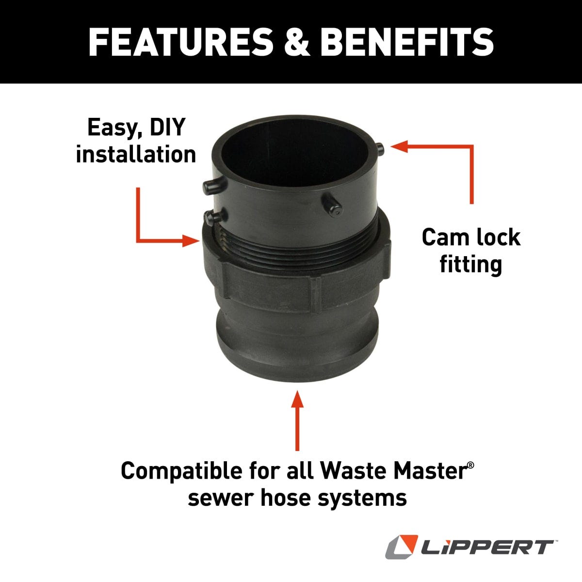 Lippert Sewer Hose Connector, Black - 360785