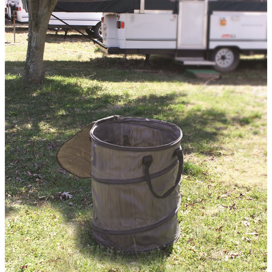 Camco Trash Can, 18 in Diameter x 24 in Height, Black, Holds 33 gal Bags - 42893